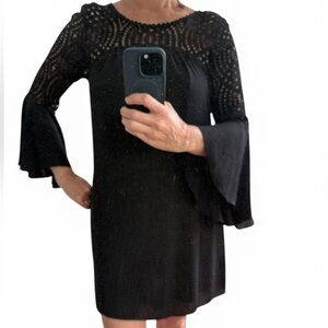 Lilly Pulitzer Black Lace-Yoke Bell Sleeve Dress Sz 8
